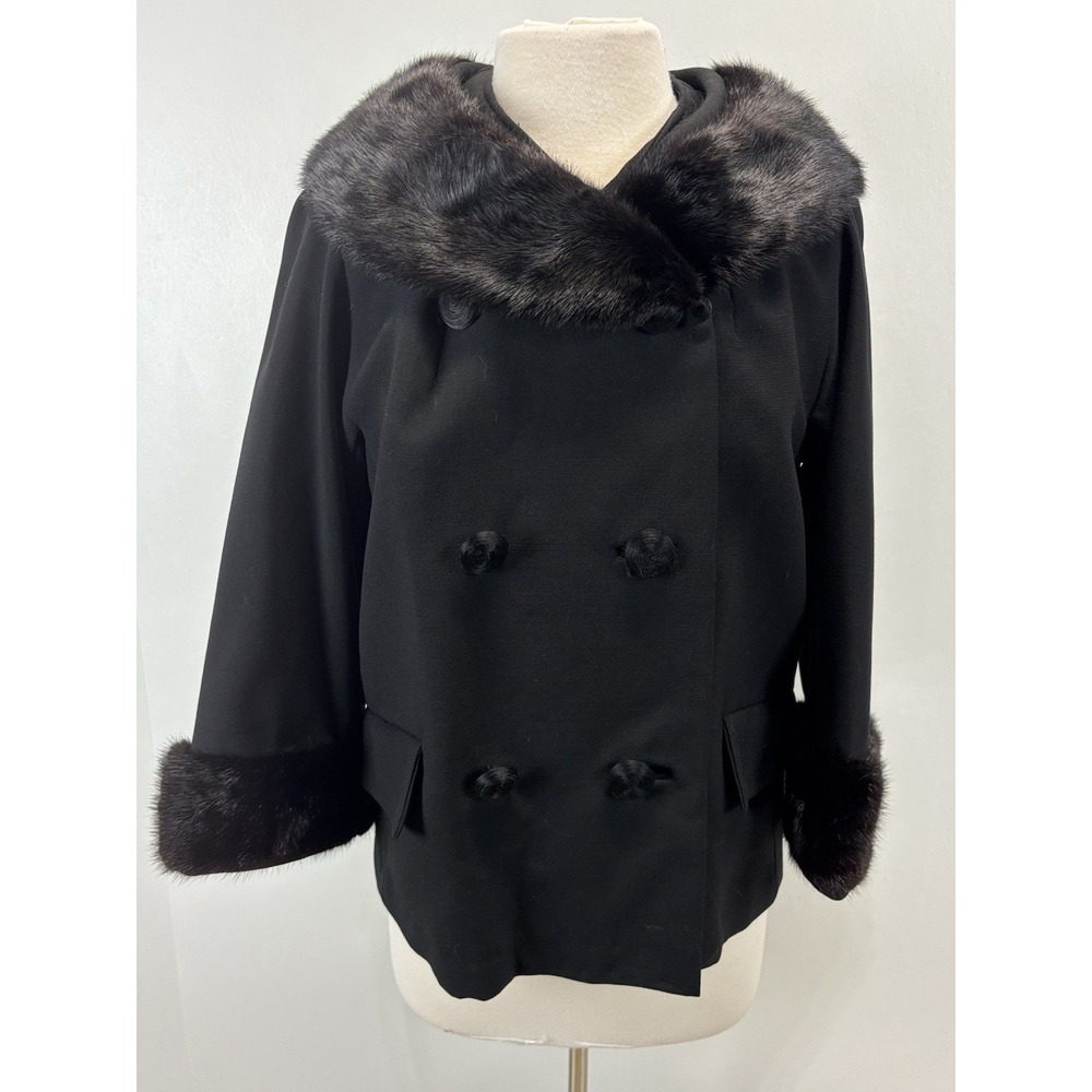 Vtg Meyer & Sons Wool Mink Jacket Coat Sz 12 Women's Double Breasted JackieO Mod